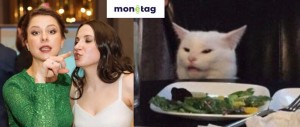 Создать мем: мем с белым котом за столом, мем с двумя девушками и котом, мем с котом и двумя женщинами