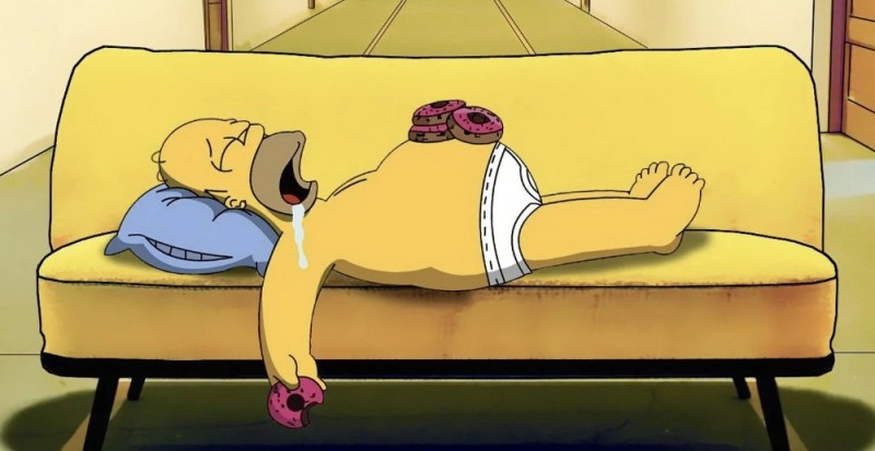 Create meme: Homer Simpson on the couch, Homer on the couch, Homer Simpson is lazy
