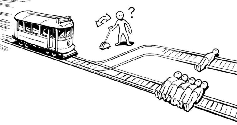 Создать мем: запасной путь, trolley problem, моральная дилемма