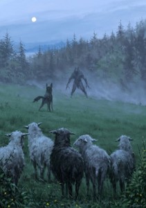 Create meme: werewolf, Jakub rozalski is a werewolf and sheep, jakub rozalski