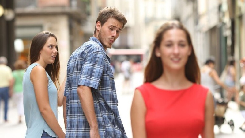 Create meme: meme the wrong guy, the guy turns around, the guy looks at the girl