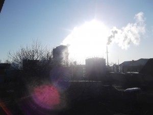 Create meme: the sun in the smoke, the sky, air pollution