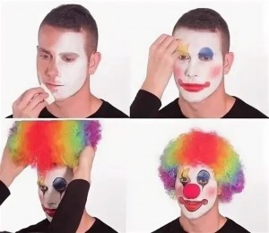 Создать мем: клоун макияж, клоун красится мем, парень красится в клоуна