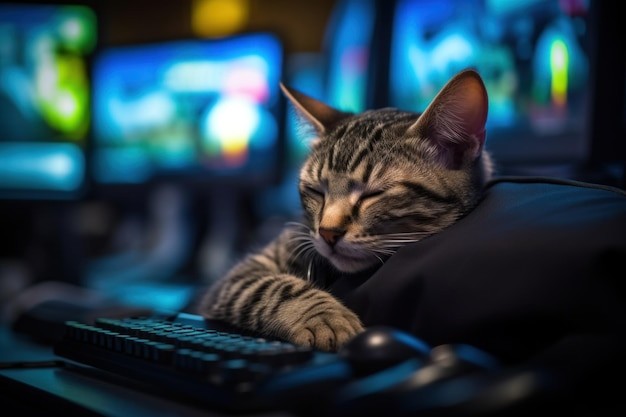 Создать мем: кот на компьютерном кресле, кот, кошка за компьютером