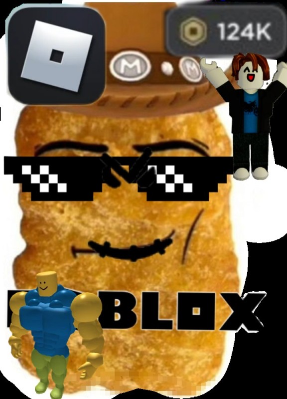 Create meme: Nuggets with a face from Roblox meme cowboy, hlebushek , nuggets with a face meme
