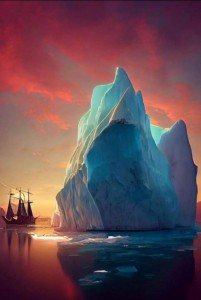 Создать мем: северный полюс, айсберг и корабль, арктика арт
