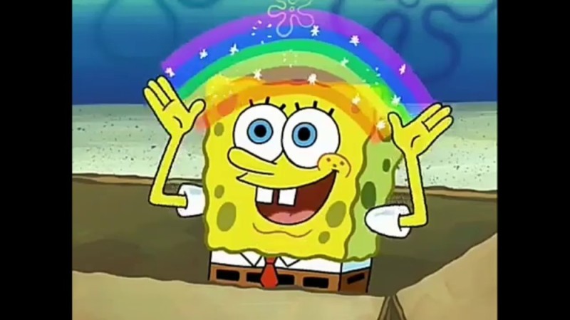 Create meme: sponge Bob square pants , spongebob rainbow , meme spongebob imagination
