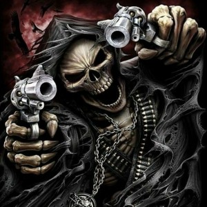 Create meme: skeleton with a gun, angry skeleton