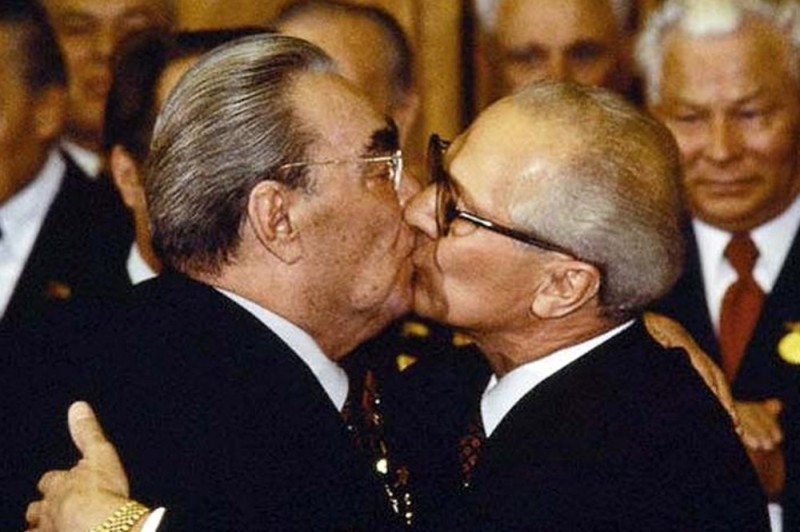 Create meme: Leonid Brezhnev , brezhnev kiss, kissing brezhnev