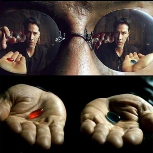 Create meme: neo and Morpheus pills, neo tablets, red and blue pill matrix