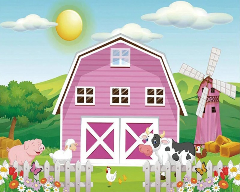 Создать мем: ферма рисунок для детей, розовая ферма, мультяшная ферма