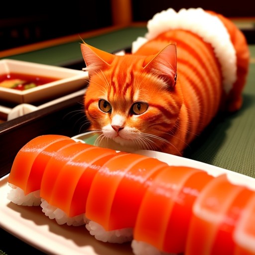 Create meme: the cat and rolls, sushi , seals and rolls