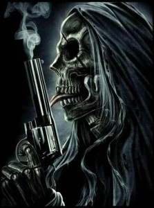 Create meme: cool skeleton, skeleton with a gun meme, a skeleton with a revolver