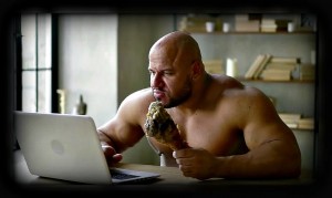 Create meme: people, bald and beefy for a laptop, Jock with a laptop