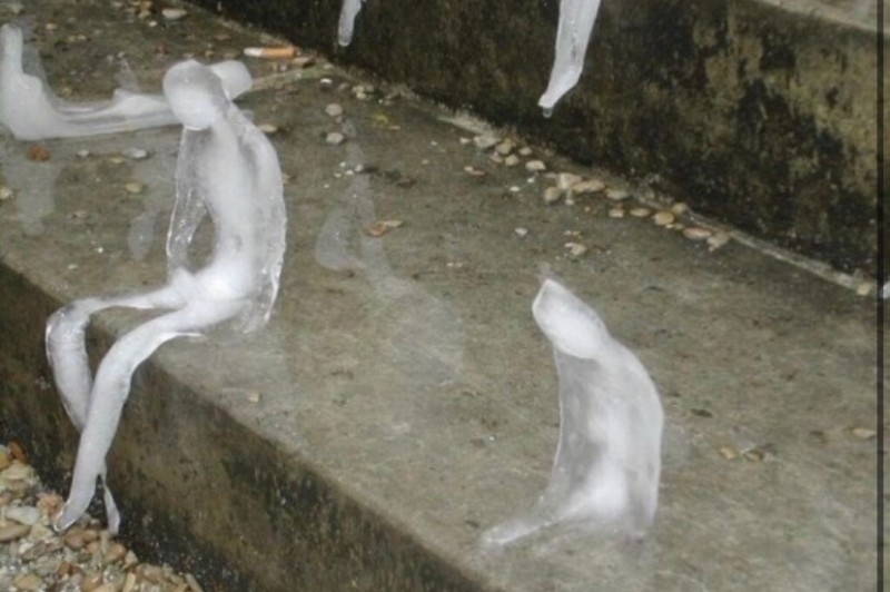 Создать мем: кот, скульптуры изо льда, печалька