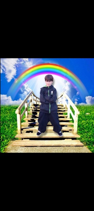 Create meme: boy , sky rainbow , run on the rainbow