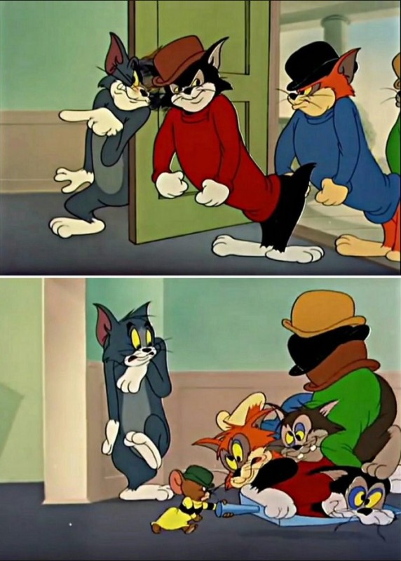 Create meme: cat Tom and Jerry, Tom and Jerry are three cats, Tom and Jerry memes