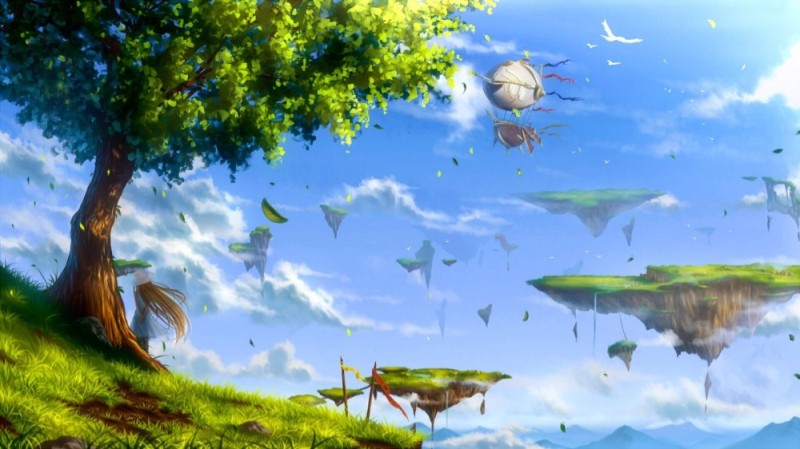 Создать мем: фэнтези пейзажи, парящие острова арт, летающие острова арт