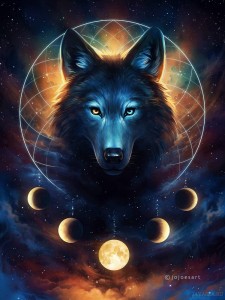 Create meme: wolf, galaxy wolf, wolf moon oil