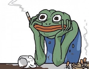 Создать мем: жаба грустная курящая, лягушка meme, лягушка пепе курит