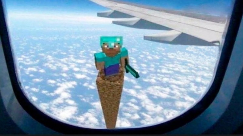 Create meme: Steve is in the window of the plane, The minecraft airplane meme, minecraft memes about the plane