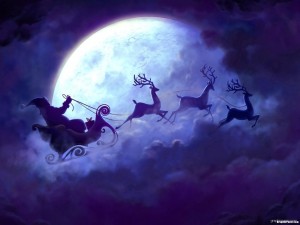 Create meme: Christmas art, pictures of deer under the moon, Santa Claus on moon background