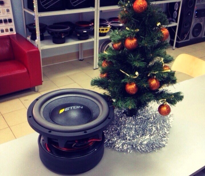 Create meme: car audio under the tree, car sound new year, subwoofer