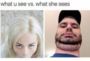 Создать мем: мем what she see, what you see vs what she sees, what she sees vs