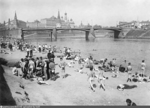 Create meme: nudist beach, nudists at the Moscow river, the Soviet nudists