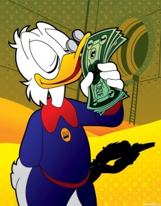 Create meme: uncle Scrooge, Donald duck money, Donald duck with money