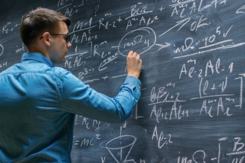Create meme: Mathematician stock, blackboard in the classroom, modern mathematics