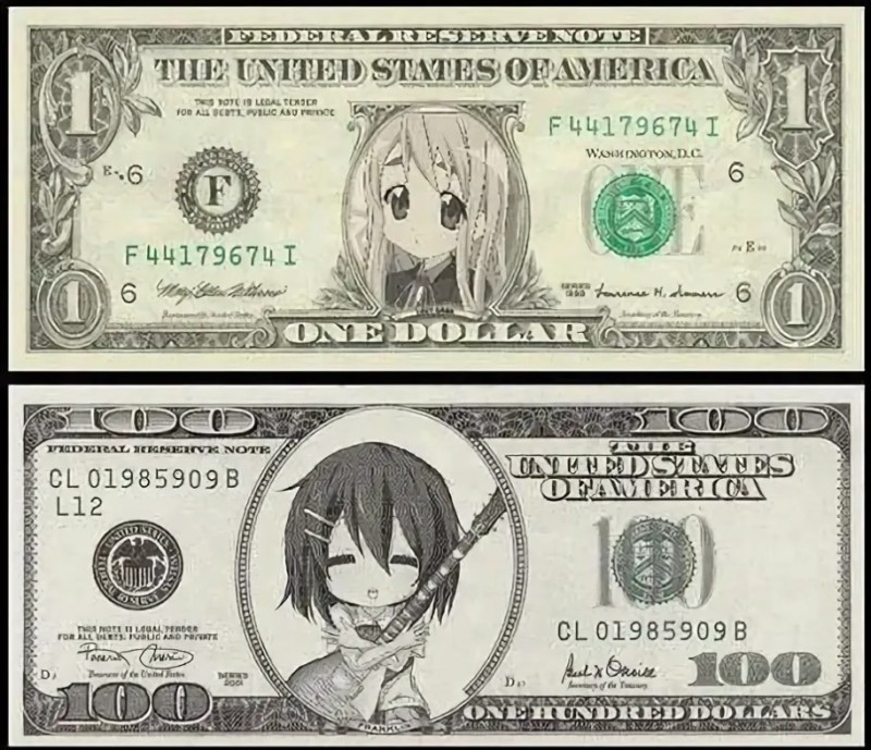 Создать мем: валюта, купюры, срисовки аниме