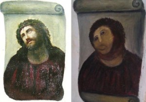 Create meme: fluffy Jesus restoration, restored Jesus, ecce homo ecce mono