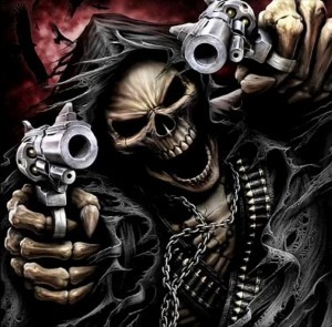Создать мем: крутые скелеты с пистолетом, мем скелет с пистолетом, череп с оружием