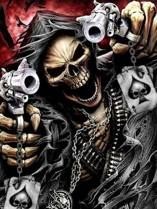 Создать мем: скелет с револьвером, крутой скелет с пистолетом, скелет с пистолетом
