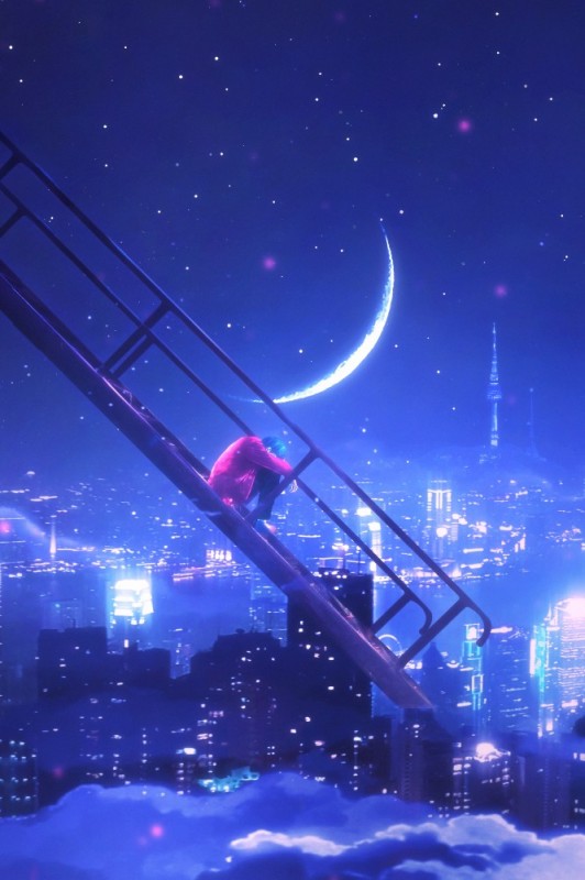 Create meme: night anime, anime landscape, anime starry night