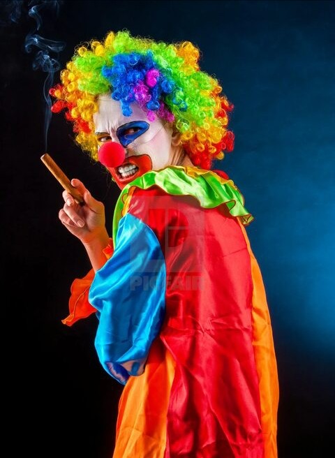 Create meme: clown , clowness black background, the clown looks out