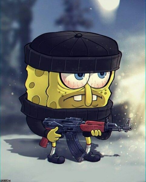 Create meme: spongebob cool, spongebob with a machine gun, spongebob with an AK 47