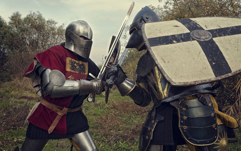 Create meme: milanese armor knight reenactor, swords of knights, medieval knight 