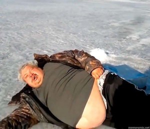Create meme: fat man on ice, meme okay guy on the ice, bat everything is fine