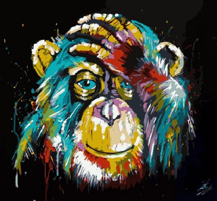 Создать мем: красочные картины, картина на холсте обезьяна, алмазная мозаика обезьяна шимпанзе