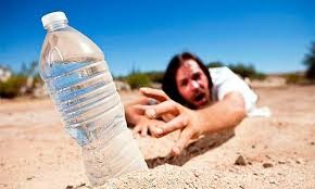 Create meme: a man in the desert without water, clean water, the man with the water bottle