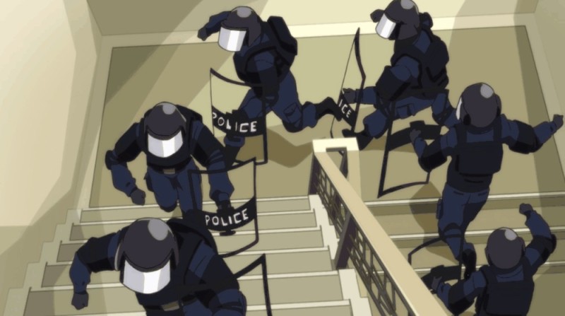 Create meme: anime fbi open up, scp-087, swat team breaks in anime