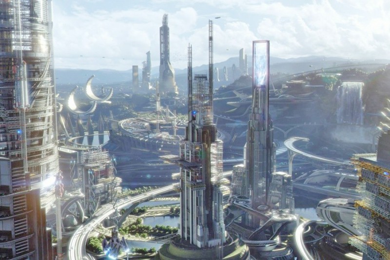 Создать мем: земля будущего фильм 2015 город, земля будущего 2015 город, фантастический город