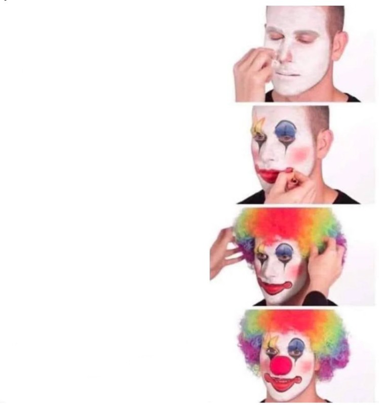 Создать мем: клоун макияж, грим клоуна, клоун и гигачад шаблон мем
