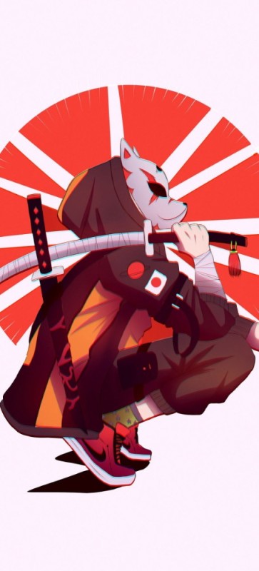 Create meme: Samurai minimalism, samurai , samurai on a red background