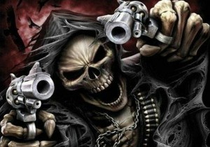 Create meme: skeleton, the skeleton is cool, skeleton with a gun