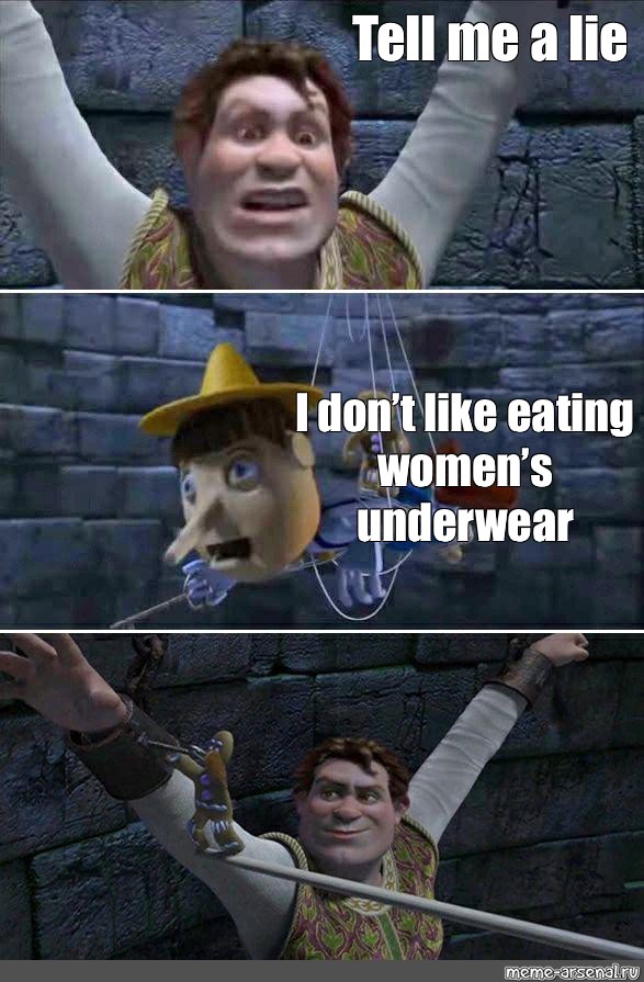 Комикс мем: "Tell me a lie I don’t like eating women’s underwear"...