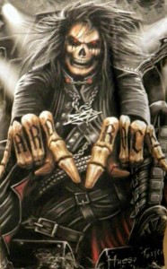 Создать мем: металлисты против рокеров, reaper art, скелет с гитарой heavy metal