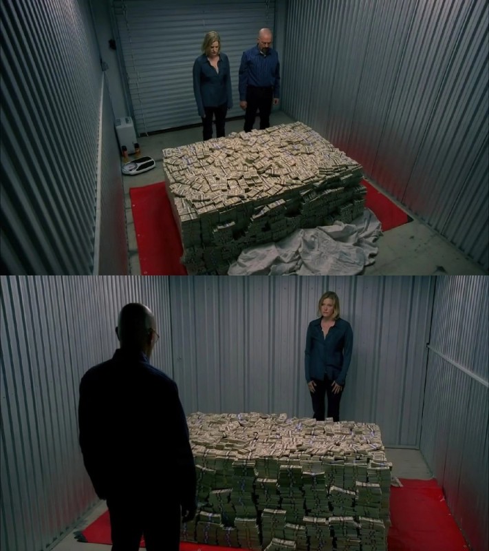 Create meme: in all serious lots of money, are on the money in all serious, Walter White money in the garage